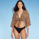 Women's Tie-front Cover Up Shirt - Shade & Shore Tan Animal Print