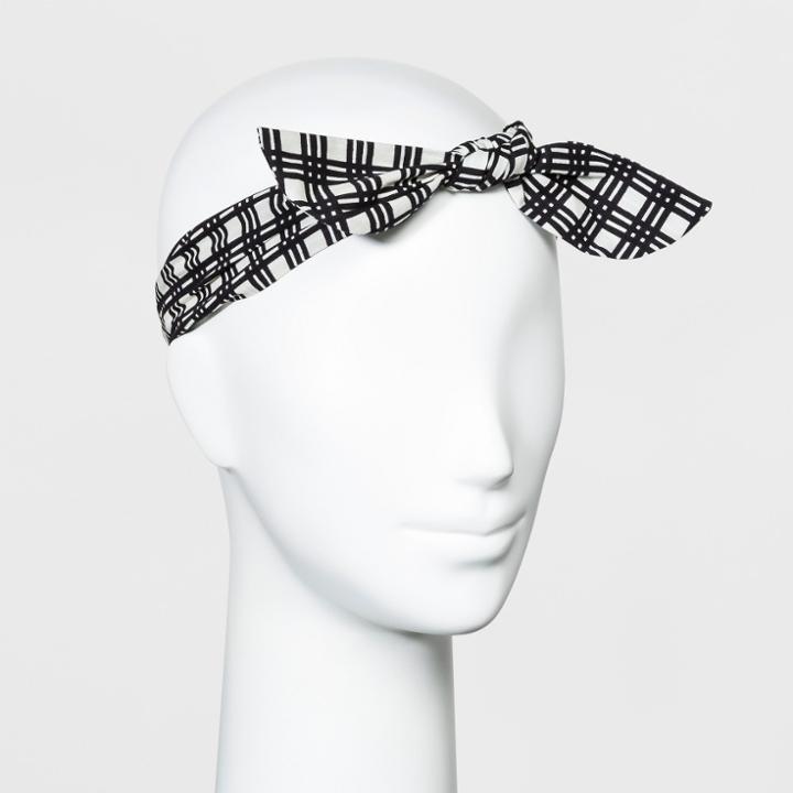 Women's Striped Plaidfront Bow Knot Headband - Universal Thread Black