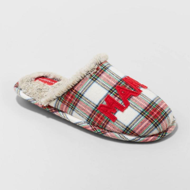 Women's Mama Oso Plaid Slide Holiday Slippers - Wondershop S,