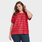Women's Plus Size Short Sleeve Crewneck Pullover Sweater - Universal Thread Red