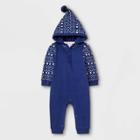 Baby Boys' Fair Isle Pom Hood Romper - Cat & Jack Navy Newborn, Blue