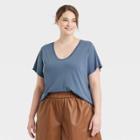 Women's Plus Size Short Sleeve Scoop Neck T-shirt - A New Day Blue