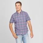 Men's Plaid Standard Fit Short Sleeve Poplin Button-down Shirt - Goodfellow & Co Blue Dusk