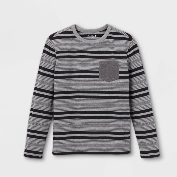 Boys' Striped Long Sleeve T-shirt - Cat & Jack Black/gray