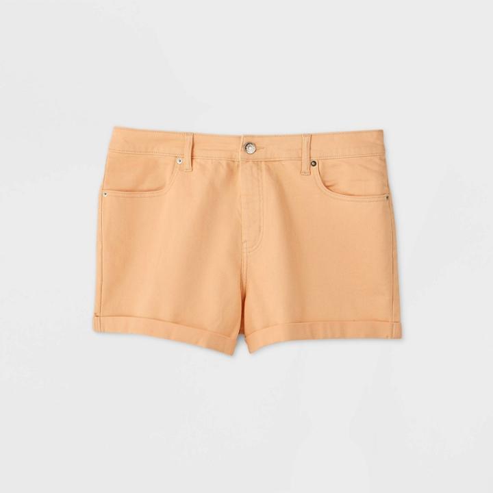 Women's Plus Size High-rise Rolled Cuff Jean Shorts - Wild Fable Peach 16w, Women's, Beige
