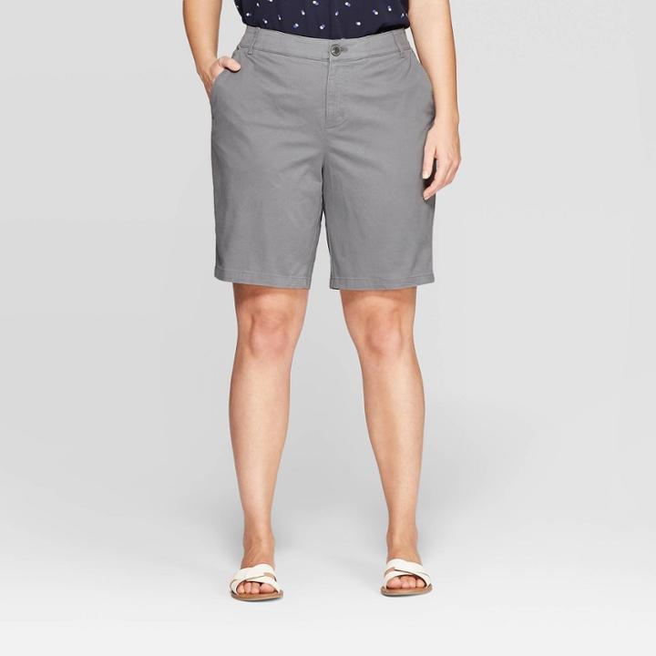 Women's Plus Size 9 Chino Shorts With Comfort Waistband - Ava & Viv Gray