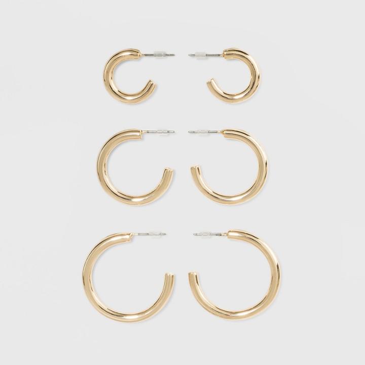 Open Graduated Size Hoop Earring Set 3ct - Wild Fable Gold, Women's