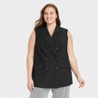 Women's Plus Size Double Breasted Blazer Vest - A New Day Black
