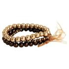 Zirconmania Women's Zirconite 3pc Glass Pearl Stretch Bracelet, Cognac