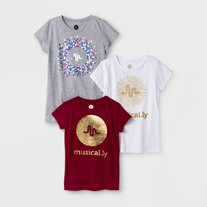 Girls' Musical.ly 3pk Short Sleeve T-shirt Set - M,