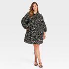 Women's Plus Size Puff Long Sleeve A-line Dress - Who What Wear Jet Black Floral