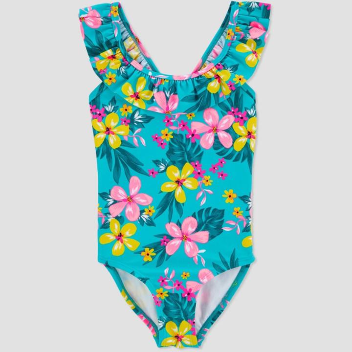 Toddler Girls' Floral One Piece Swimsuit - Just One You Made By Carter's Green 12m, Toddler Girl's