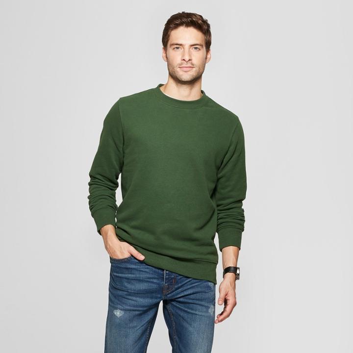 Men's Standard Fit Long Sleeve Crew Neck Fleece Sweatshirt - Goodfellow & Co Banyan Tree Green