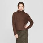 Women's Long Sleeve Textured Mock Neck Pullover Sweater - Prologue Brown