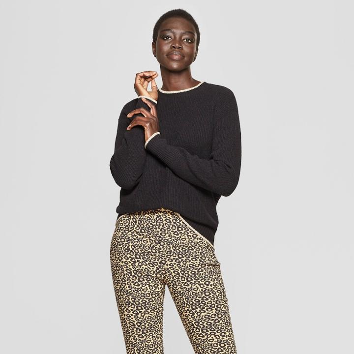 Women's Long Sleeve Slouchy Metallic Crew - Who What Wear Black