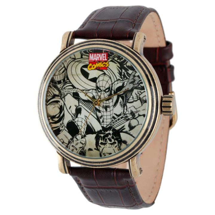 Men's Marvel Spider-man, Iron Man, Hulk And Captain America Vintage Antique Alloy Watch - Brown