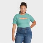 Women's Plus Size Slim Fit Short Sleeve Ribbed T-shirt - Ava & Viv Teal Blue X