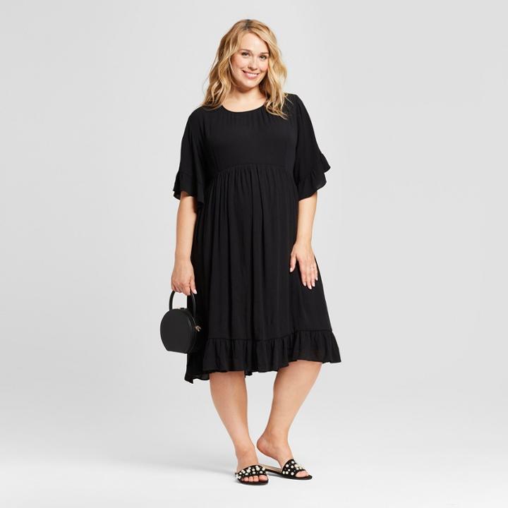 Maternity Plus Size Ruffle Sleeve Woven Dress - Isabel Maternity By Ingrid & Isabel Black