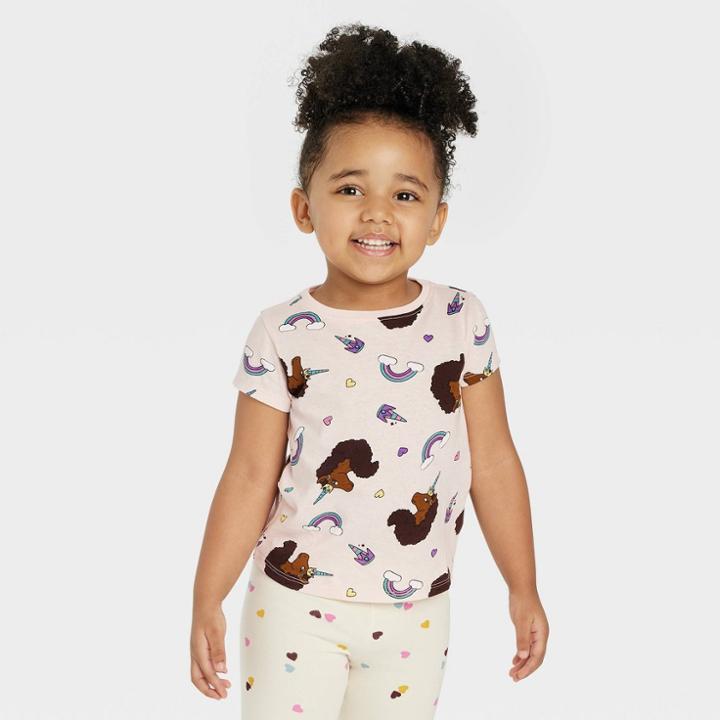 Toddler Girls' Afro Unicorn Printed T-shirt - Pink