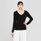 Women's Long Sleeve V-neck Cashmere Pullover Sweater - Prologue Black