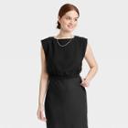 Women's Slim Fit Extended Shoulder Gauze Tank Top - A New Day Black