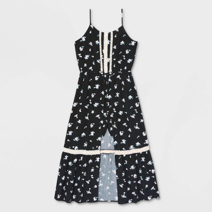 Girls' Walk-through Lace Sleeveless Romper - Art Class Black