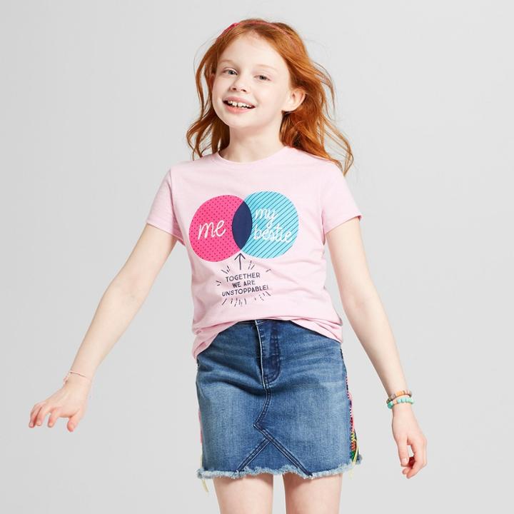 Petitegirls' Short Sleeve Besties Graphic T-shirt - Cat & Jack Light Pink