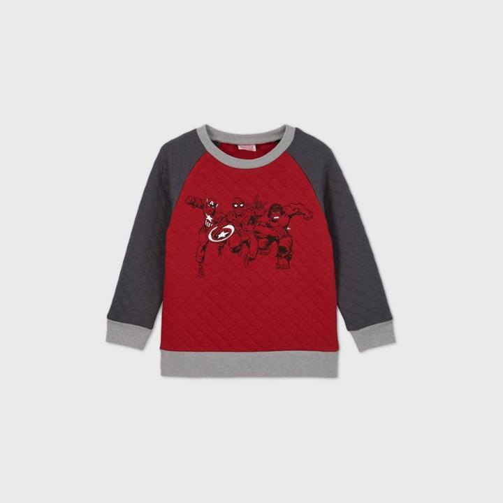 Toddler Boys' Marvel Superheroes Quilted Fleece Crew Neck Pullover - Red