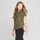 Women's Short Sleeve Popover Shirt - A New Day Olive (green)