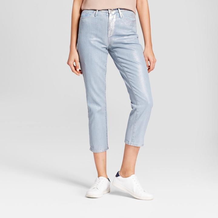 Women's Jeans Mom Metallic Coated - Mossimo Light Wash
