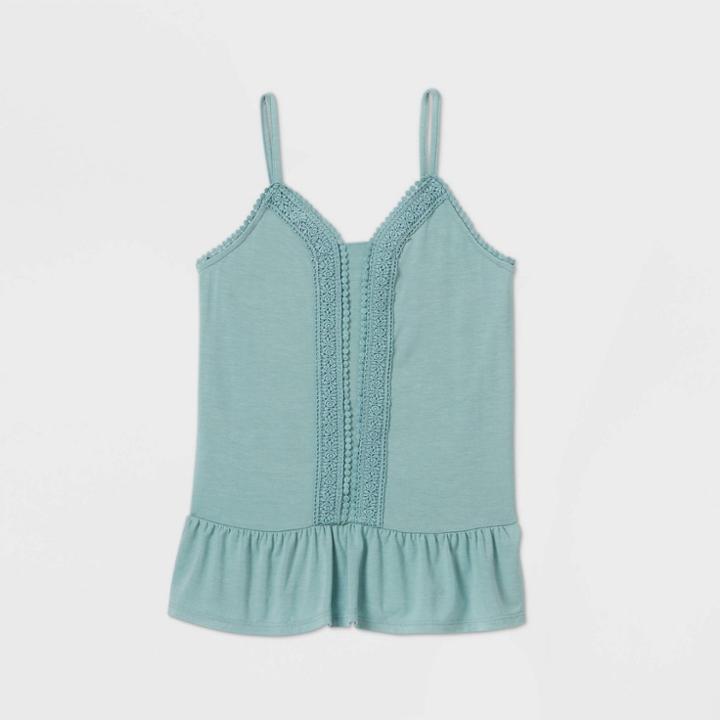 Girls' Crochet Ruffle Bottom Tank Top - Art Class Green