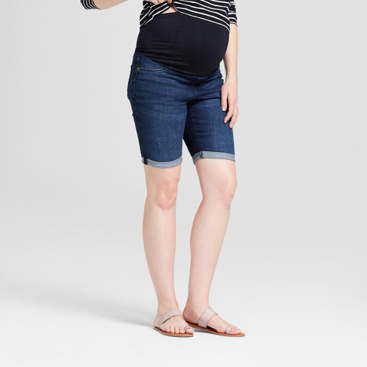 Target Maternity Crossover Panel Bermuda Jean Shorts - Isabel Maternity By Ingrid & Isabel Dark Wash 6, Women's, Blue