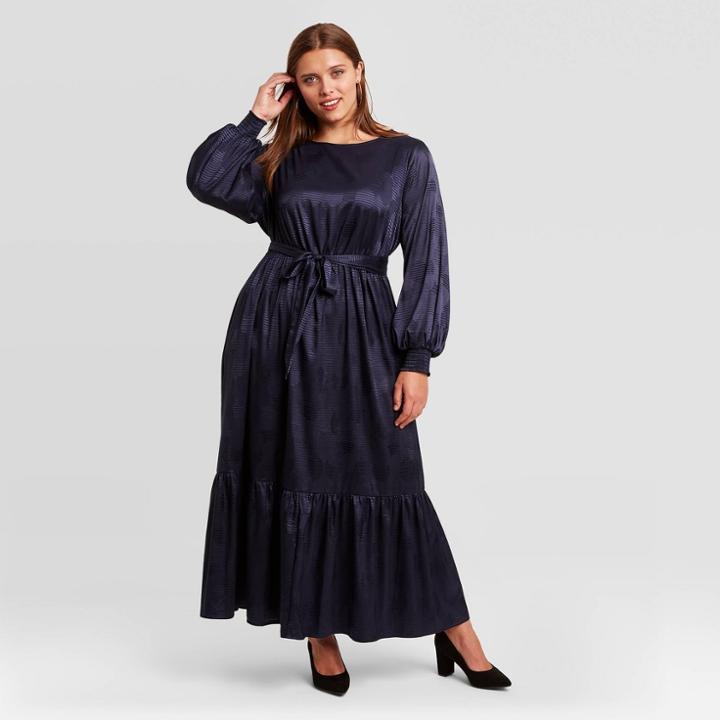Women's Plus Size Long Sleeve Dress - Ava & Viv Navy X, Blue