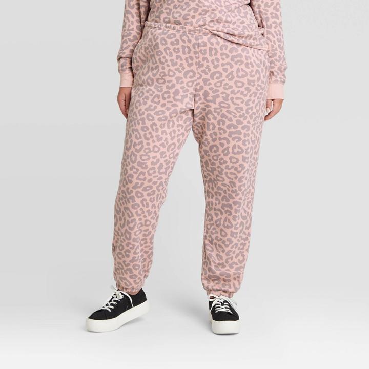 Grayson Threads Women's Plus Size Leopard Print Jogger Pants - Pink