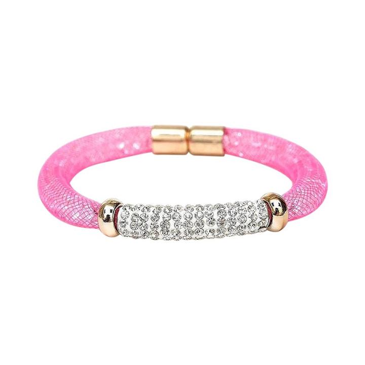 Women's Zirconite Fishnet Pave Bar Bracelet-fuschia, Fuchsia