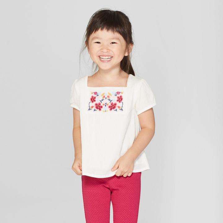 Toddler Girls' Short Sleeve Blouse - Genuine Kids From Oshkosh Almond Cream