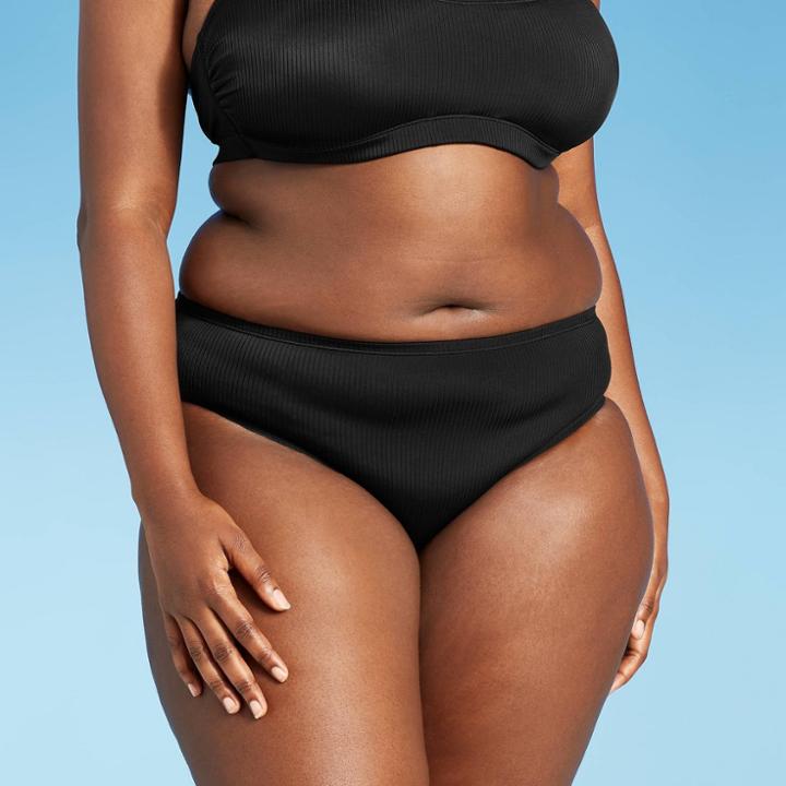 Juniors' Plus Size Ribbed Cheeky Bikini Bottom - Xhilaration Black