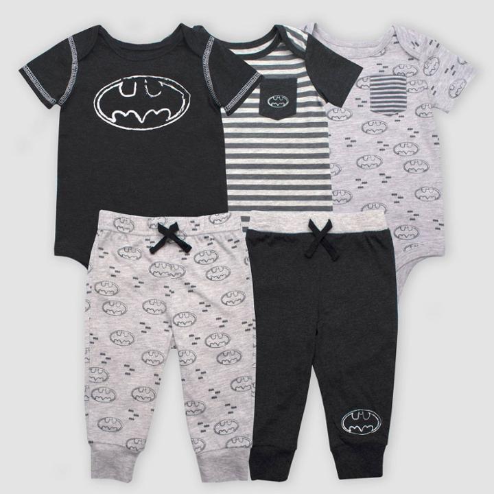 Baby Boys' Warner Bros. Dc Comics Batman 5pc Bodysuit And Leggings Set - Gray Newborn