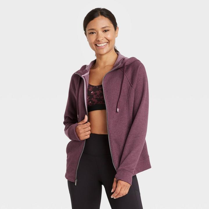 Women's Cotton Fleece Zip Front Sweatshirt - All In Motion Mulberry