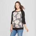 Maternity Floral Print 3/4 Sleeve Novelty Baseball Sweatshirt - Macherie - Black Xl, Women's, Gray
