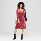 Women's Long Sleeve Velvet Wrap Dress - A New Day Burgundy