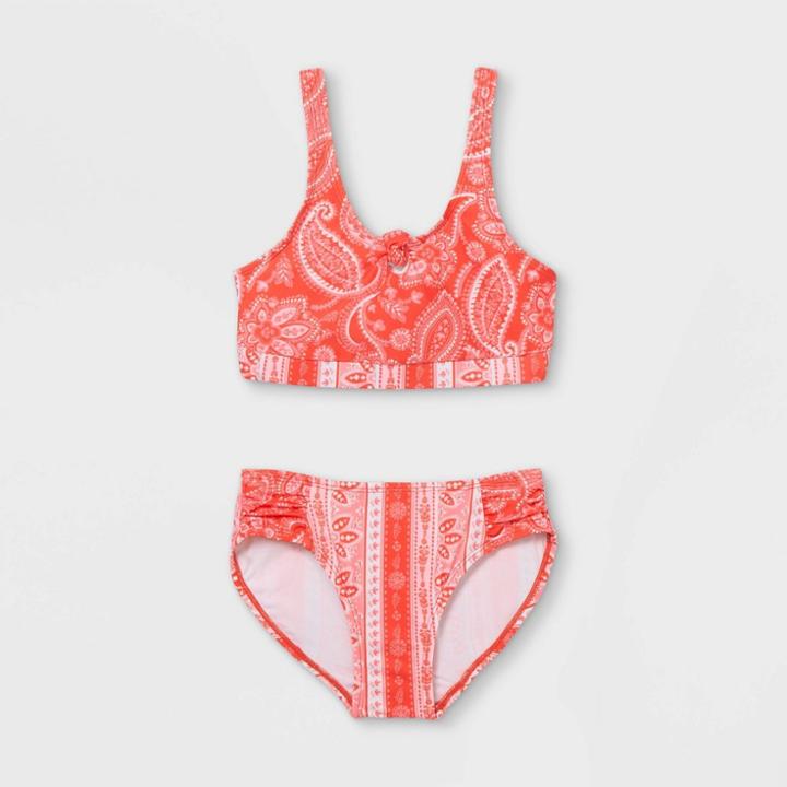 Girls' Paisley Print 2pc Bikini Set - Cat & Jack Coral
