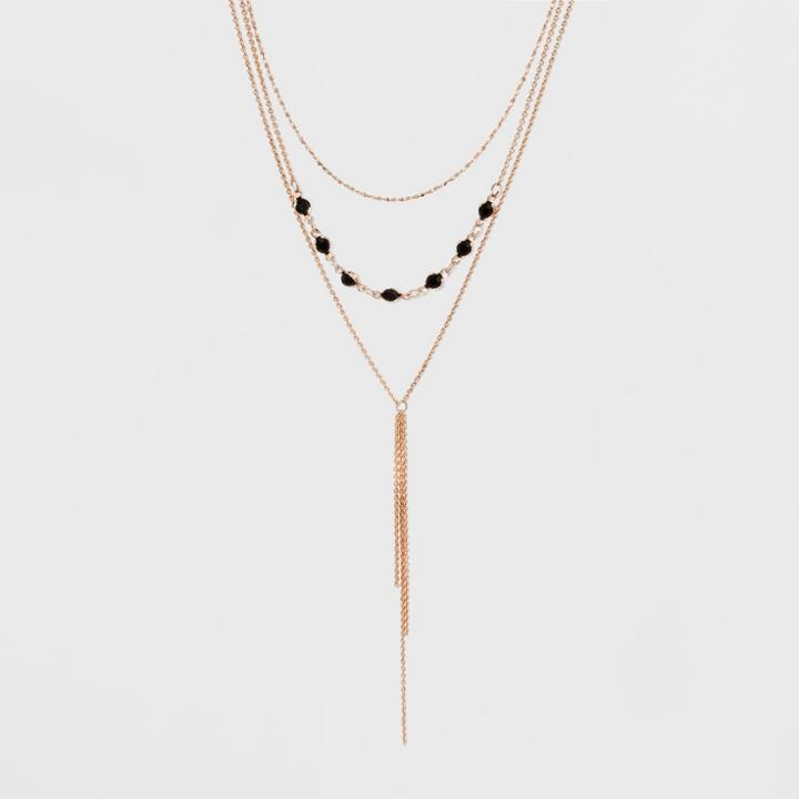Target Multi Row Layered With Chanel Beads And Y Necklace With Tassel Necklace - Rose Gold