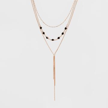 Target Multi Row Layered With Chanel Beads And Y Necklace With Tassel Necklace - Rose Gold