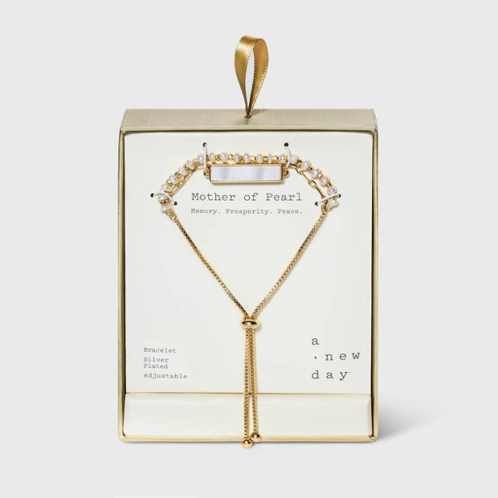 Semi-precious Mother Of Pearl Double Strand Bolo Bracelet - A New Day White
