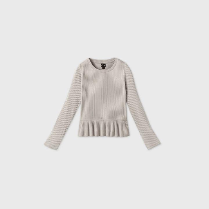 Girls' Rib-knit Cropped Peplum Long Sleeve Top - Art Class Gray