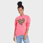 Fifth Sun Women's Leopard Print Heart Graphic Sweatshirt - Rose