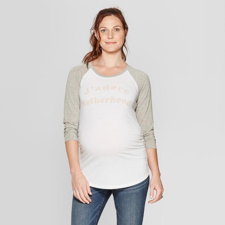 Maternity 3/4 Sleeve Jadore Motherhood Graphic T- Shirt - Isabel Maternity By Ingrid & Isabel White
