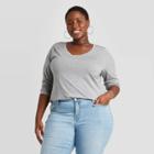 Women's Plus Size Long Sleeve Scoop Neck Essential Shirt - Ava & Viv Heather Gray