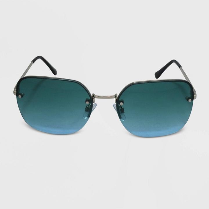 Women's Aviator Square Metal Silhouette Sunglasses - Wild Fable Silver, Women's, Size: Small, Grey/silver